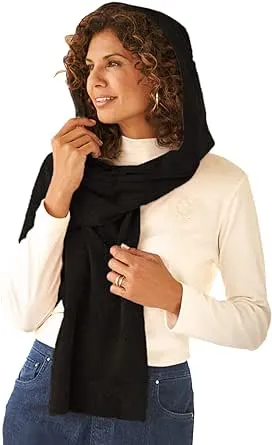 Le Moda Fleece Womens Hooded Wraparound Scarf (One size, Black)