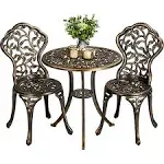 Topeakmart 3-Piece Cast Aluminum Patio Bistro Table Set Outdoor Furniture, Bronze, Size: Chair: 18x16x34’’ Table: 24×26’’