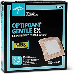 Optifoam Gentle EX Bordered Foam Dressing, 5" x 5" 10/Box