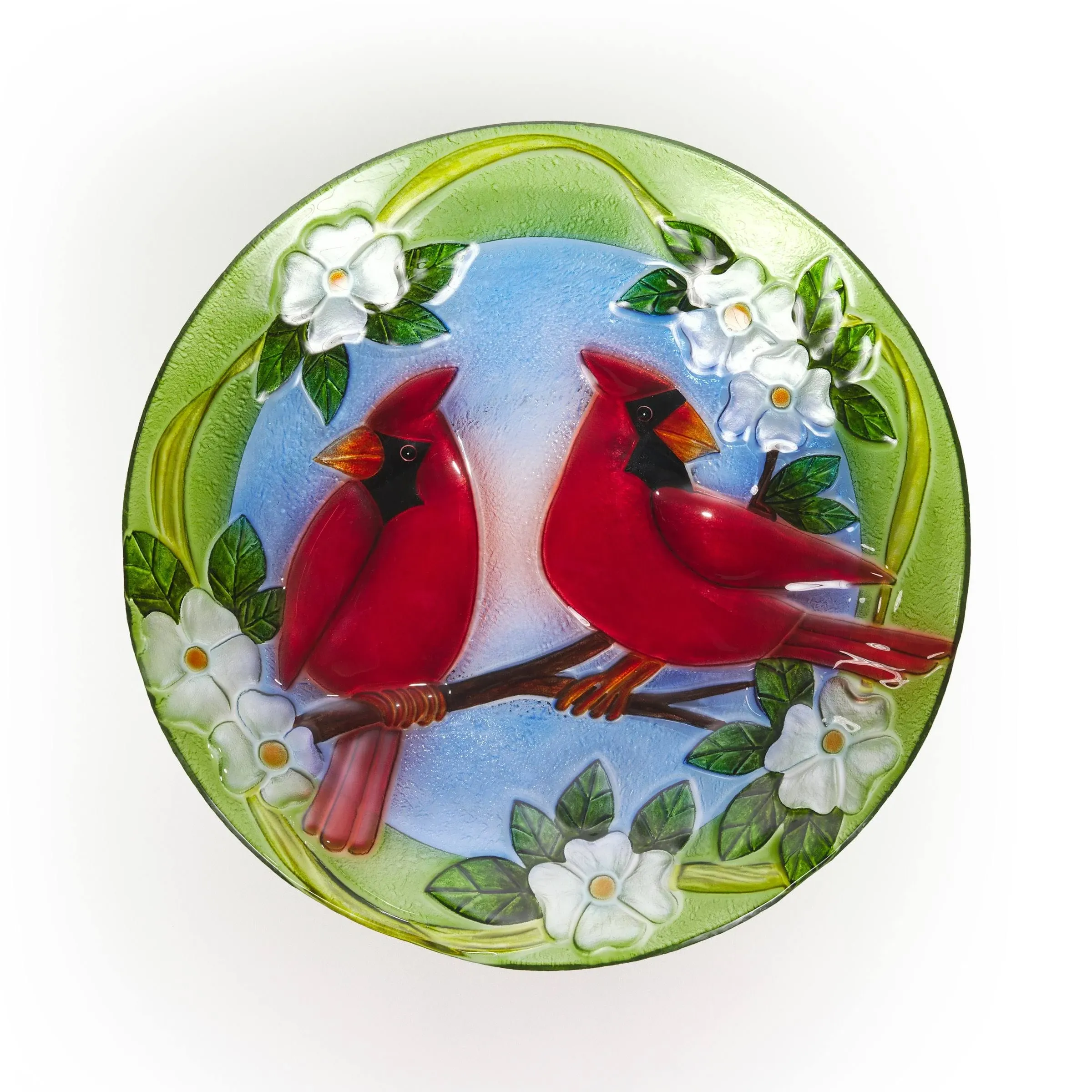 18" Glass Birdbath and Cardinal Bird Red - Alpine Corporation