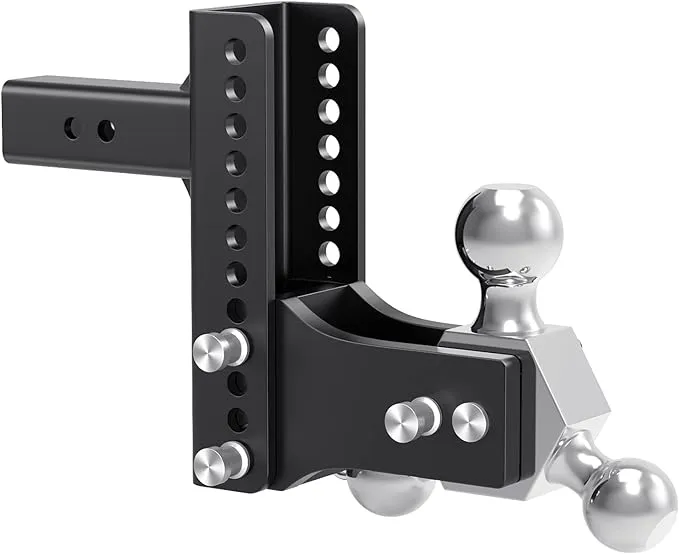 Adjustable Trailer Hitch Ball Mount, Tri-Ball (1-7/8", 2", 2-5/16"), Fits 2" 2 inch Receiver, 8" 8 inch Drop & Rise, Tow & Stow Hitches, 18500 LBS