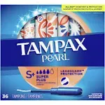 Tampax Pearl Super Plus Plastic Tampons, Unscented - 36 count