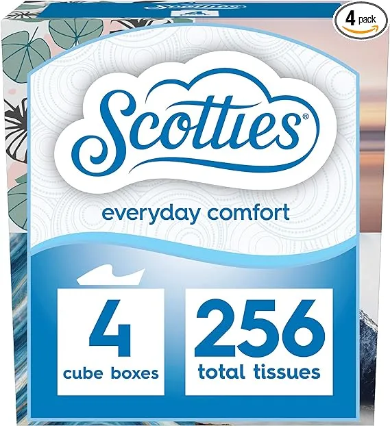 Scotties Facial Tissue, 2-Ply, Everyday Comfort, 4 Pack - 4 - 64 sheet boxes [256 tissues]