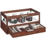 SONGMICS 2-Tier Watch Case, Christmas Gifts, Watch Display Box, Watch Holder with 7 Pillars, Drawer, Acrylic and Solid Wood Top, Velvet Lining, Gift