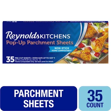 Reynolds Kitchens Pop-Up Parchment Paper Sheets, 10.7 x 13.6 Inches, 35 Count