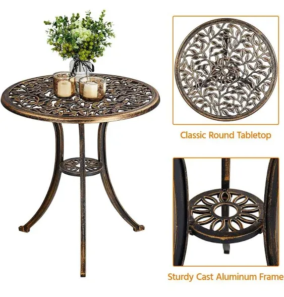 3-Piece Outdoor Bistro Set Leaf Design, Rust-Resistant Cast Aluminum T