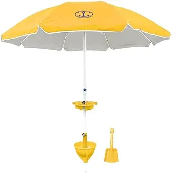 Anchor Works: Classic Beach Umbrella & AnchorONE Kit – Sunset Orange - 7.5ft, Carry Bag, Sand Shovel & Drink Tray, UV-Protected, Outdoor Sun Canopy