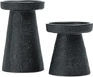 Main + Mesa Stoneware Pillar & Taper Candle Holders, Set of 2