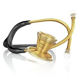 MDF Instruments, Gold ProCardial Cardiology Stethoscope, Lightweight Titanium, Adult, Dual Head, Black Tube, Gold Chestpiece-Headset, MDF797TK11