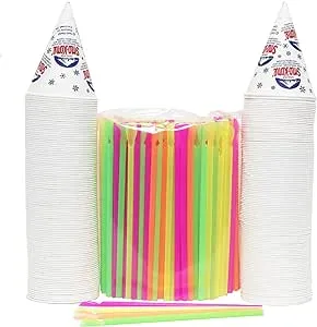 200 Snow Cone Cups 6 Oz and 200 Spoon Straws