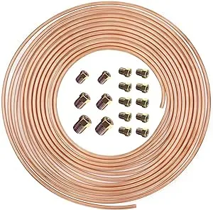 25 ft 3/16 Copper Alloy Brake Line Kit Complete Replacement Brake or Fuel Tubing (Includes 16 Fittings) Easy to Hand Bend (.028) Wall Thickness SAE