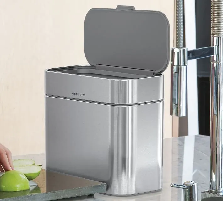 New - simplehuman 4L Compost Caddy Bin with Magnetic Docking Stainless Steel