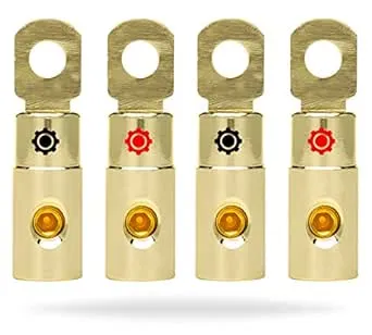 InstallGear 4 AWG Gauge Gold Ring Set Screw Battery Ring Terminals - 4 Gauge Wire Connectors (4 Pack)