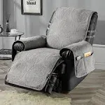 STONECREST Non Slip Recliner Chair Cover - Cotton Pre-Washed Recliner Cover, Embroidery Coin Medallion Pattern Recliner Slipcover Stay in Place (Grey, Recliner 25" Regular)