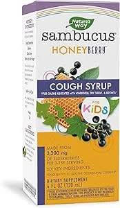 Nature's Way Sambucus HoneyBerry Cough Syrup for Kids with Black Elderberry Extract & Organic Honey, Immune Support*, 4 Fl. Oz.