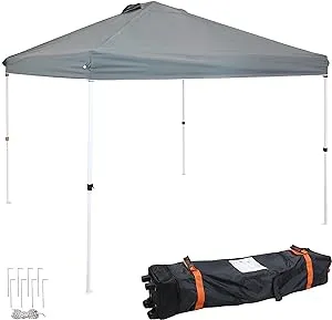 Sunnydaze 12 x 12 Foot Premium Pop-Up Canopy with Rolling Carry Bag - Straight Leg Folding Outdoor Shade Shelter - Gray