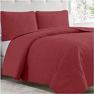 Mellanni Bedspread Coverlet Set Burgundy - Reversible Bedding Cover - Oversized Quilt Set, 3 Piece, King / Cal King, Burgundy