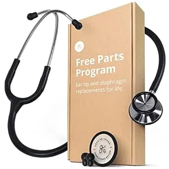 Greater Goods Dual-Head Stethoscope W Adjustable Headset, Free Replacement Ear Tips and Diaphragm, Black