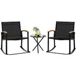 Shintenchi 3 Piece Outdoor Rocking Bistro Set Textilene Fabric Small Patio Furniture Set