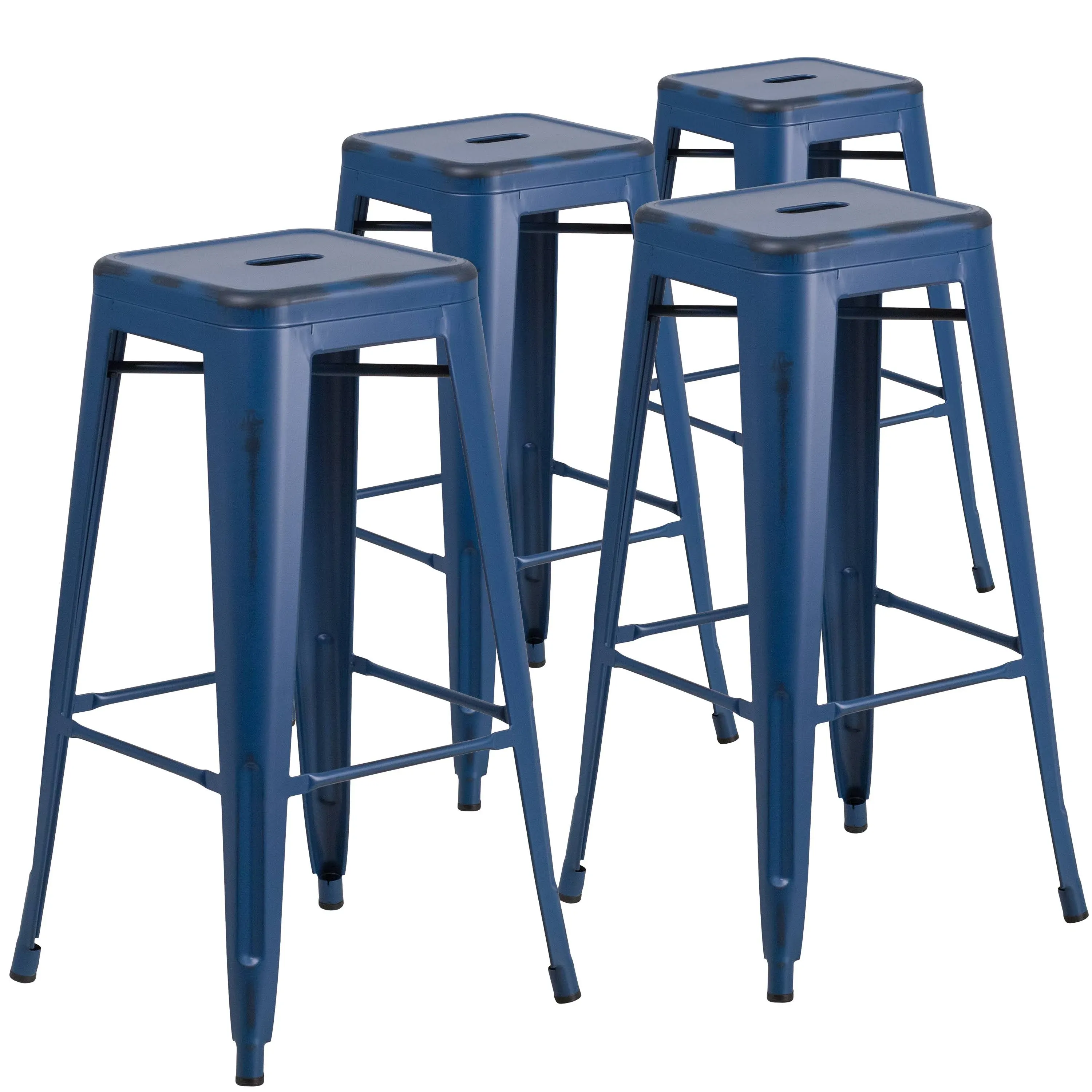 Flash Furniture Commercial Grade 30" High Backless Distressed Antique Blue Metal Indoor-Outdoor Barstool 4 Pack (4ETBT350330AB)