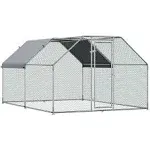 PawHut Galvanized Metal Chicken Coop Cage with Cover, Walk-In Pen Run, 9' W x 12' D x 6.5' H, Silver