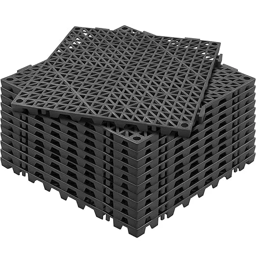 VEVOR 12 x 12 in. Interlocking Drainage Floor Tiles Black - Pack of 12