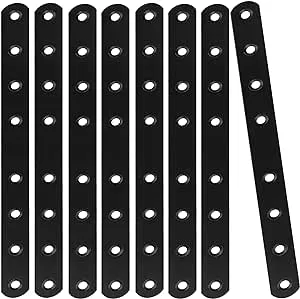 12Pcs Black Mending Plate, 10” Flat Straight Braces Heavy Duty Metal Straight Bracket, Cast Iron Mending Joining Repair Plates Fixing Bracket Connector for Repairing Wooden Furniture, 250MMx20MMx3MM