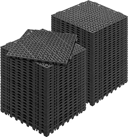 Happybuy Interlocking Tile 55PCS Black, Drainage Tiles 12" x 12"x 0.6 Splicing, Soft PVC Interlocking Floor Tiles, Non-Slip Drainage Holes for Restroom, Bathroom, Kitchen, Pool, Wet Area