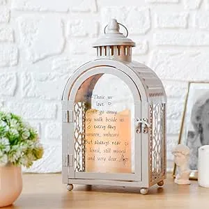 TRIROCKS Memorial Lantern 11'' High Walk Beside Us Remembrance Lantern With Automatic Timer LED Candle And Love Pattern Bereavement Sympathy Gifts For Funeral Memorial Service Loss of Loved One (Grey)