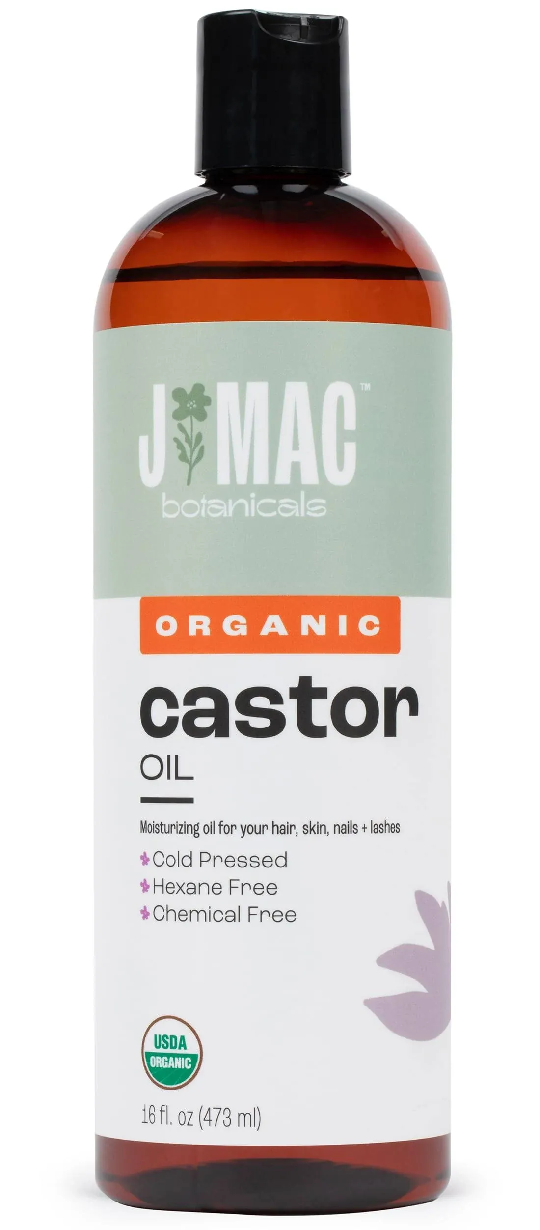 J Mac Botanicals Organic Castor Oil, Cold Pressed (16 oz Plastic bottle) BPA Free Castor Hexane Free, Castor Oil for Face, Skin, Cold Pressed Castor O