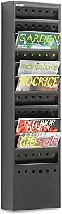 Safco Products 4321BL Steel Magazine Rack, 11 Pockets - Durable Wall Mounted Black Steel Construction with Optional Base - Perfect Office or School Resource Solution