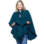 Women's Frilled Solid Color Fleece Poncho Shawl with Matching Gloves