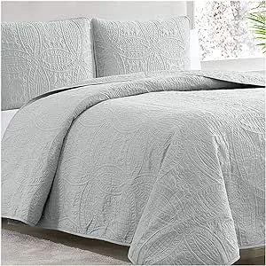 Mellanni Bedspread Coverlet Set Gray - Best Quality Comforter Oversized 3-Piece Quilt Set (King / Cal King, Light GRAY)