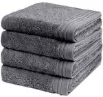 Premium 100% Cotton Towel Set of 4  Hand Towels 18" x 30" | 4 Ultra Soft and Highly Absorbent Hand Towels for Bathroom, Gym, Hotel, Spa, Machine Washable | Color: Dark Gray