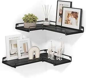 VASAGLE Set of 2 Corner Floating Shelves, Black