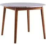 Ashton Round Dining Table with Faux Marble Top Solid Wood Leg Walnut - Teamson Home