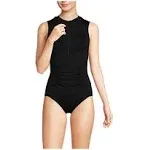 Lands' End Women's Chlorine Resistant High Neck Zip Front One Piece Swimsuit - 14 ...