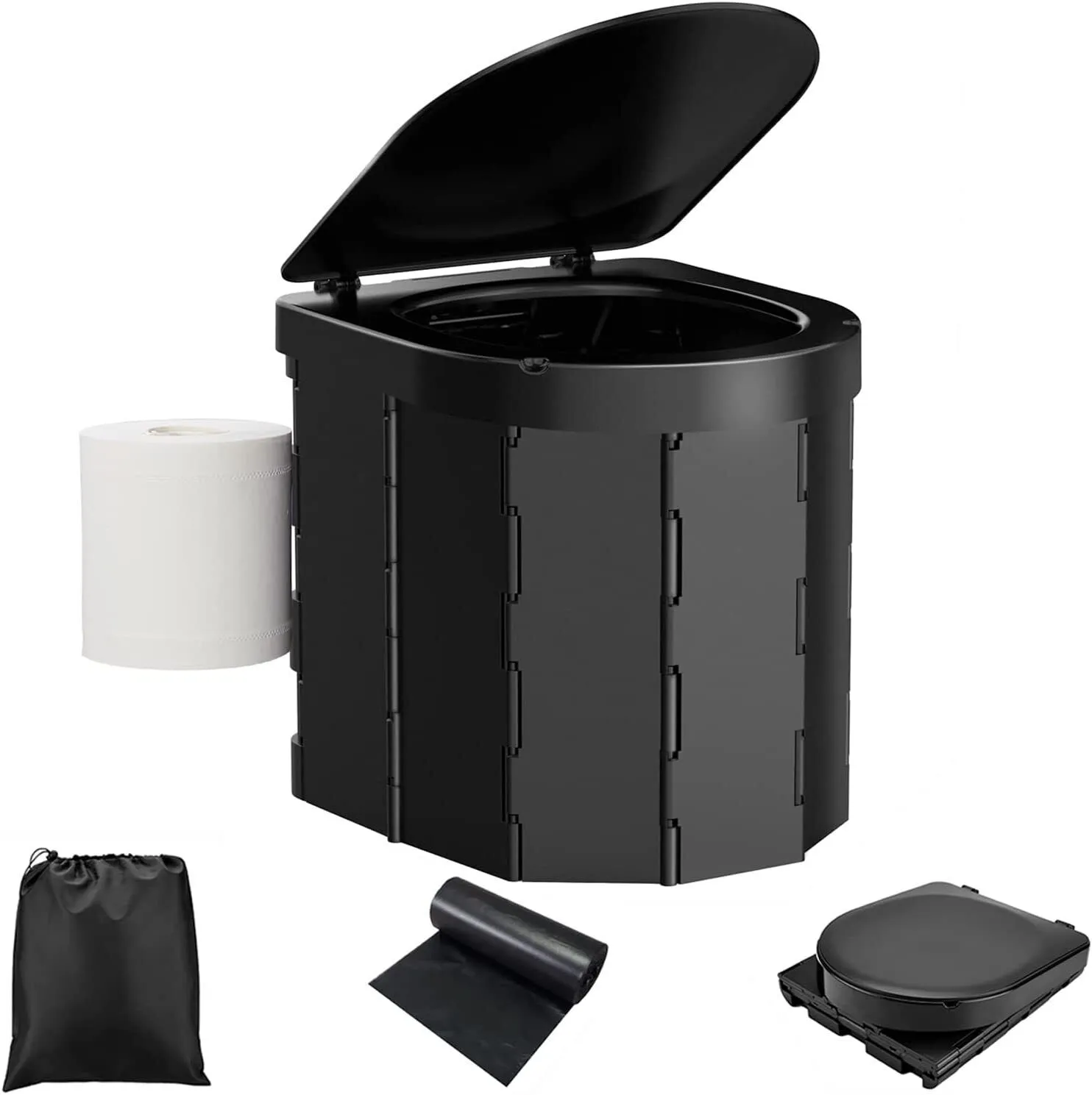 Portable Camping Toilet with Lid and Toilet Paper Holder 