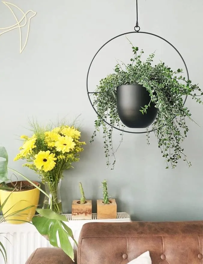 ABETREE Hanging Planter for Indoor Plants Metal Mid Century Minimalist Wall and Ceiling Hanging Plant Pot Holder for Home Décor