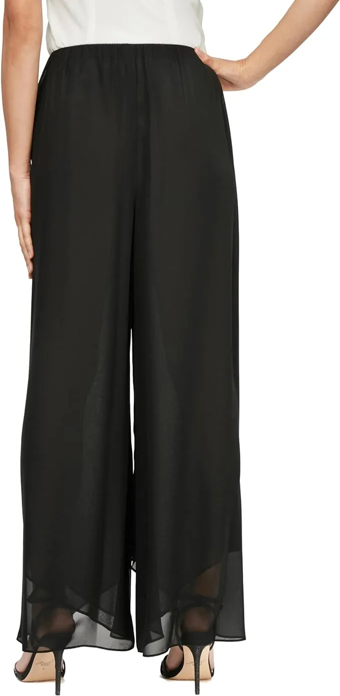 Alex Evenings Women's Wide Leg Chiffon Dress Pant for Mother of The Bride, Elegant Party Outfit (Petite and Regular Sizes)