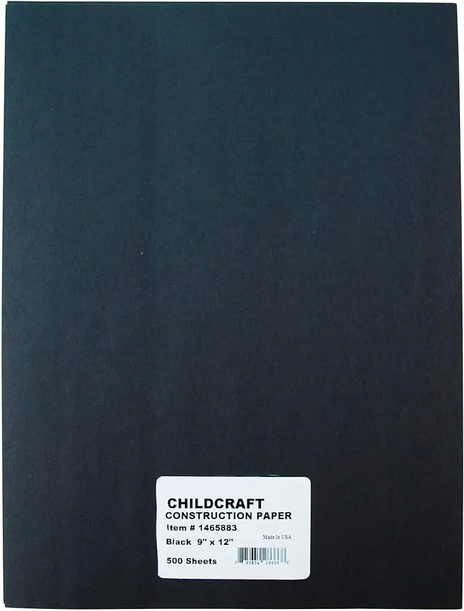 Childcraft Light-Weight Construction Paper - 9 x 12 in. - Black, Pack 500 1465883