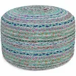 Simpli Home Margo Boho Round Pouf in Green Braided Jute