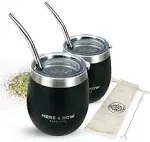 Here &amp; Now Yerba Mate Cup and Bombilla Set | 2 Mate Gourds, Spill Resistant Lids