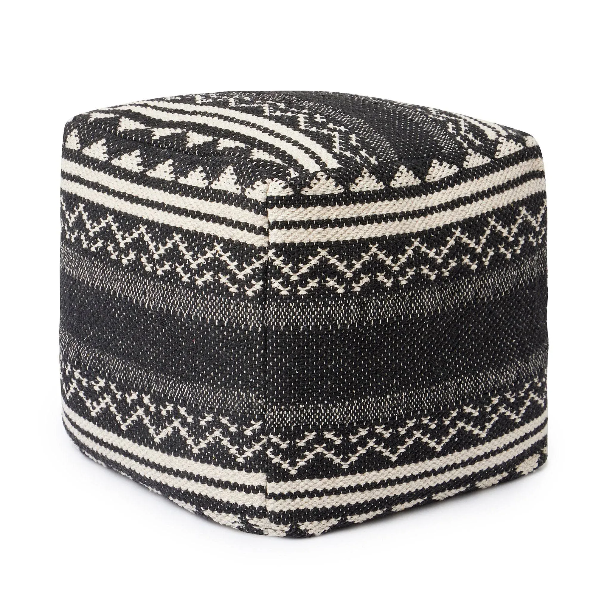 REDEARTH · UNSTUFFED Pouf Ottoman Cover Textured Storage Cube Bean Bag Poof Pouffe Footrest for Living Room, Bedroom, Patio, Gym; 100% Cotton (18"X18"X18", Ziggurat Obsession Black)