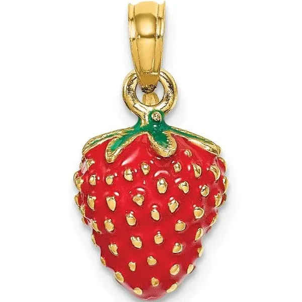 Avariah 14K Yellow Gold W/ Enamel 3-D Strawberry and Leaf Charm - 12.35mm