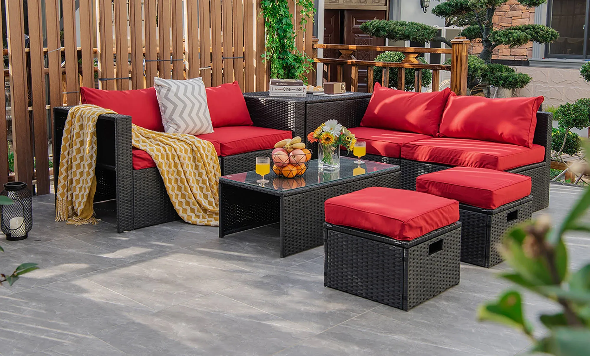 Costway 8pcs Patio Rattan Furniture Set Storage Table Ottoman Cover