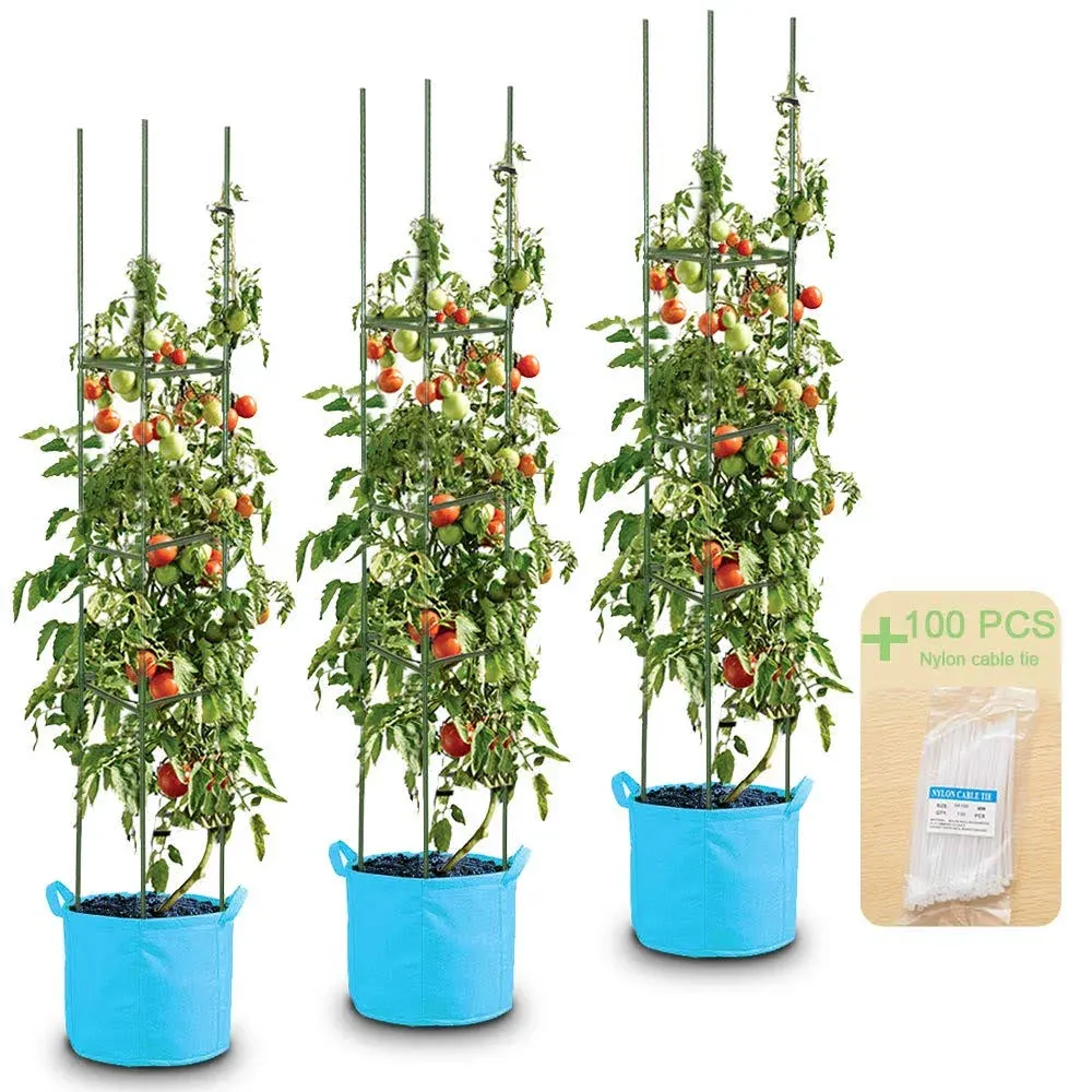 LEBOO 3-Pack(48inch) Vegetable Trellis Tomato Cages Plant Supports, Adjustable G