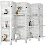 RHF Panel 5.6 Ft Tall Partition Wood Room Divider, Wood Folding Room Divider Screens, Panel Divider&Room Dividers, Room Dividers and Folding Privacy Screens with Shelves (Coconut, 6 Panel)