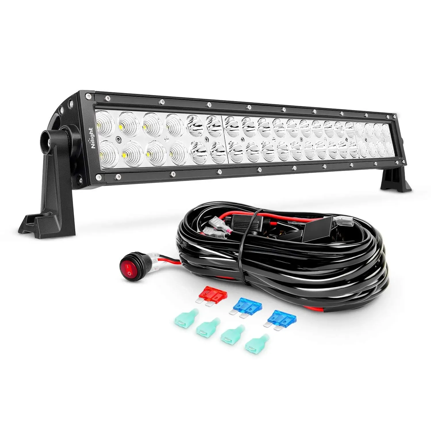 Nilight ZH017 22Inch 120W Spot Flood Combo Bar Led Off Road Lights with 16AWG Wiring Harness Kit, 2 Years Warranty