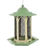 Stokes Select Mesh Screen Bird Feeder with Metal Roof, Green, 4.4 lb Seed Capacity